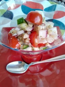 そばの実レシピ「そばの実セビーチェ（魚介のマリネ）」